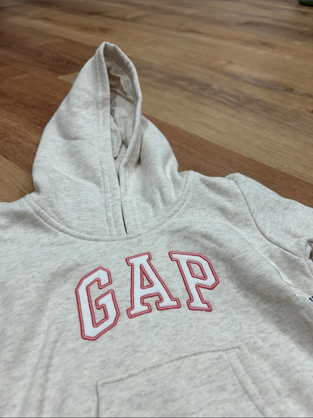 Gap Cream Hoodie with Pink-Outlined Logo